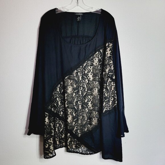 Catherines Tops - Catherines Black Label Bell Sleeve Top Plus Size 5X 34/36W Lace Overlay Pullover